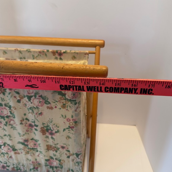 Vintage Folding Basket Knitting Yarn Caddy, Wood Frame With Fabric, Floral Azar - Picture 6 of 13